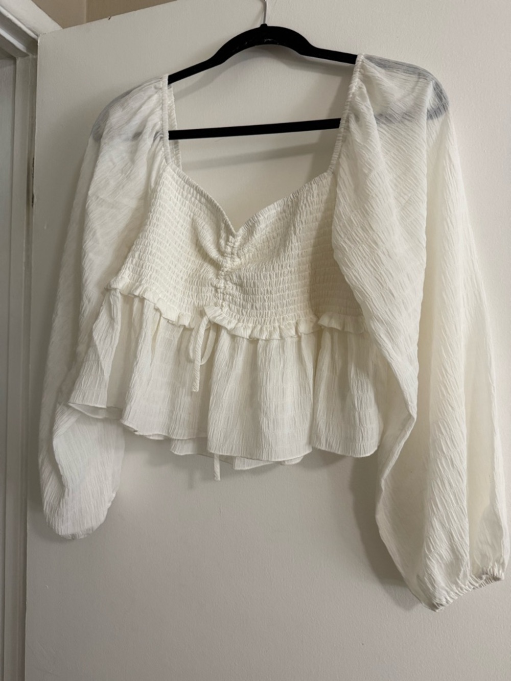 White & Black Smocked Peasant Blouse with Ruffle Hem (2 tops)